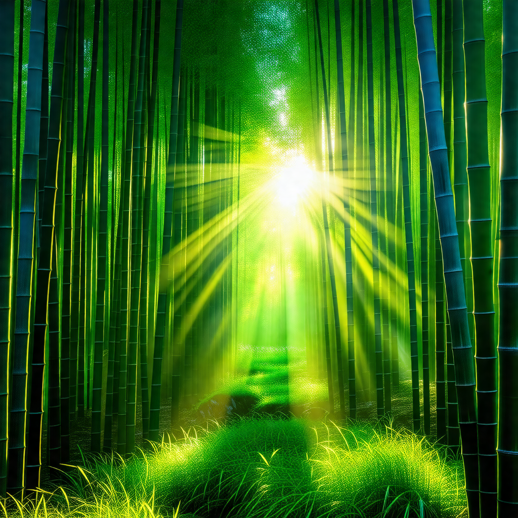 Lush green forest with a pathway leading through the trees
