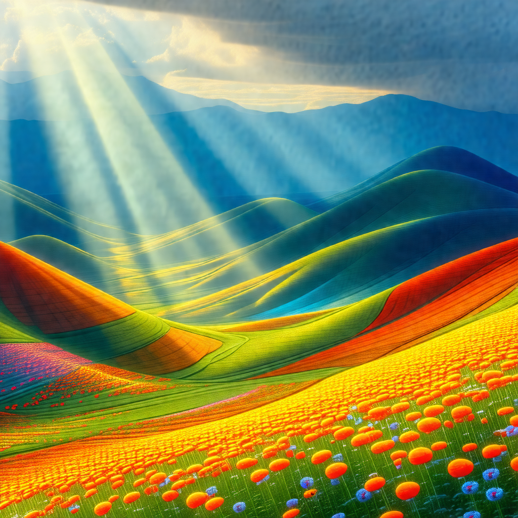 Beautiful landscape with a vibrant, colorful field of flo...