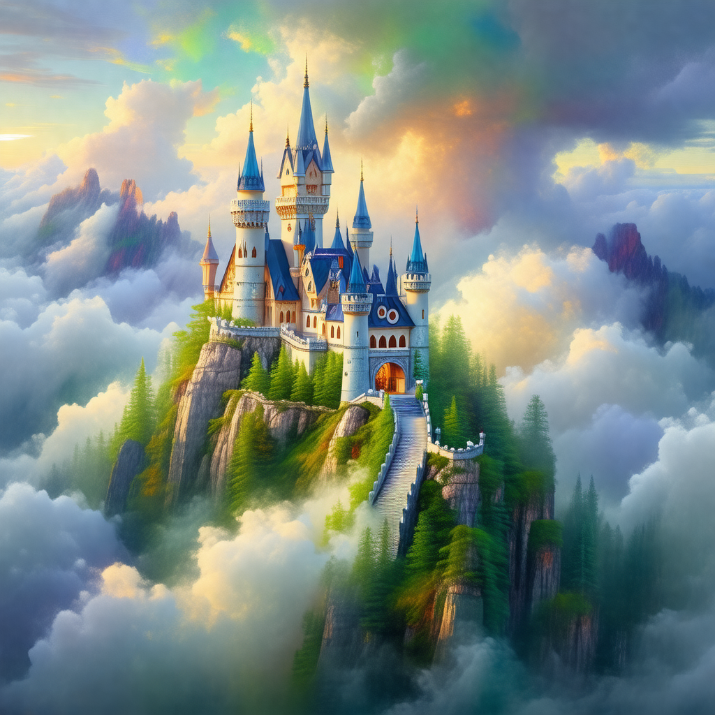 Majestic castle, situated on top of a large hill