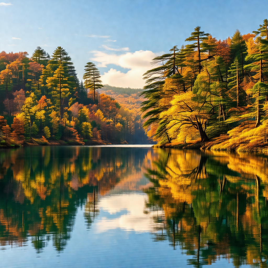 Serene lake surrounded by a forest of trees