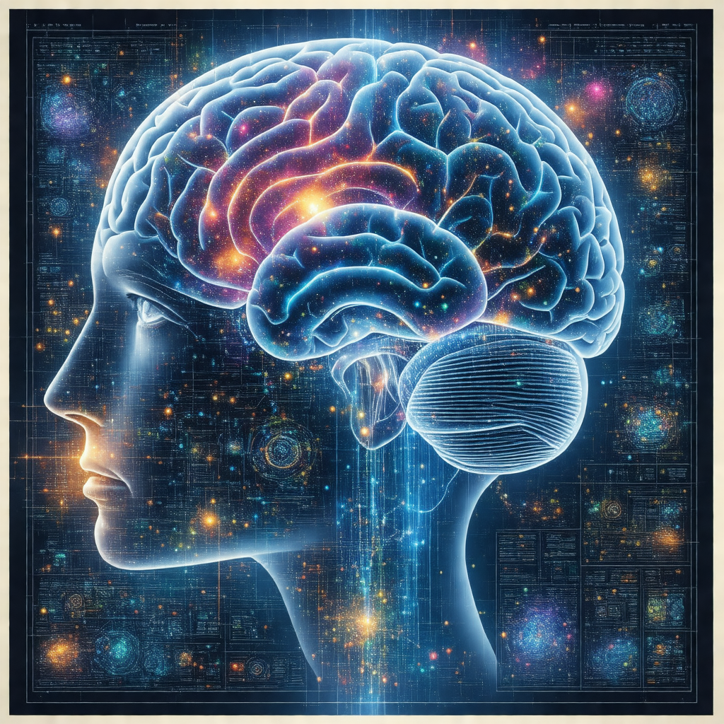Close-up of a human head, with a focus on the brain and t...