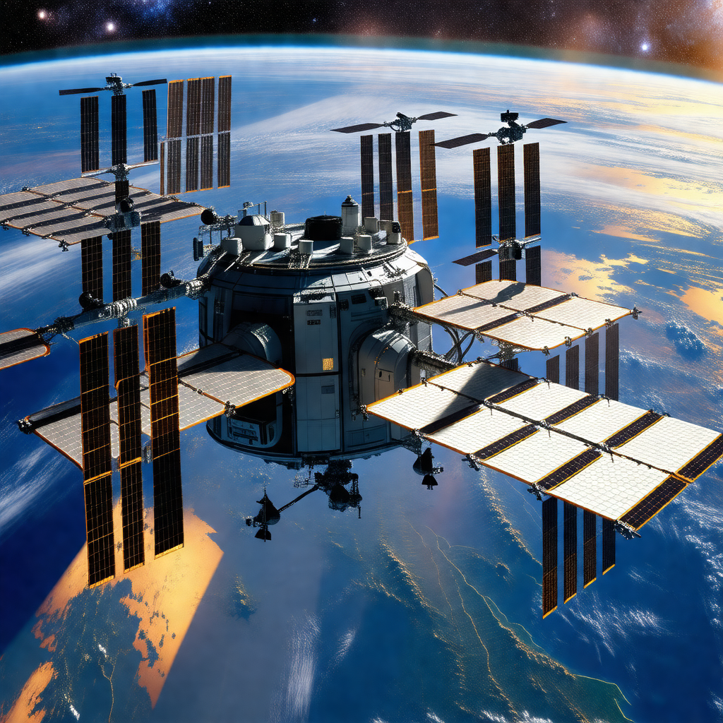 Large space station with a dome-shaped structure, resembl...