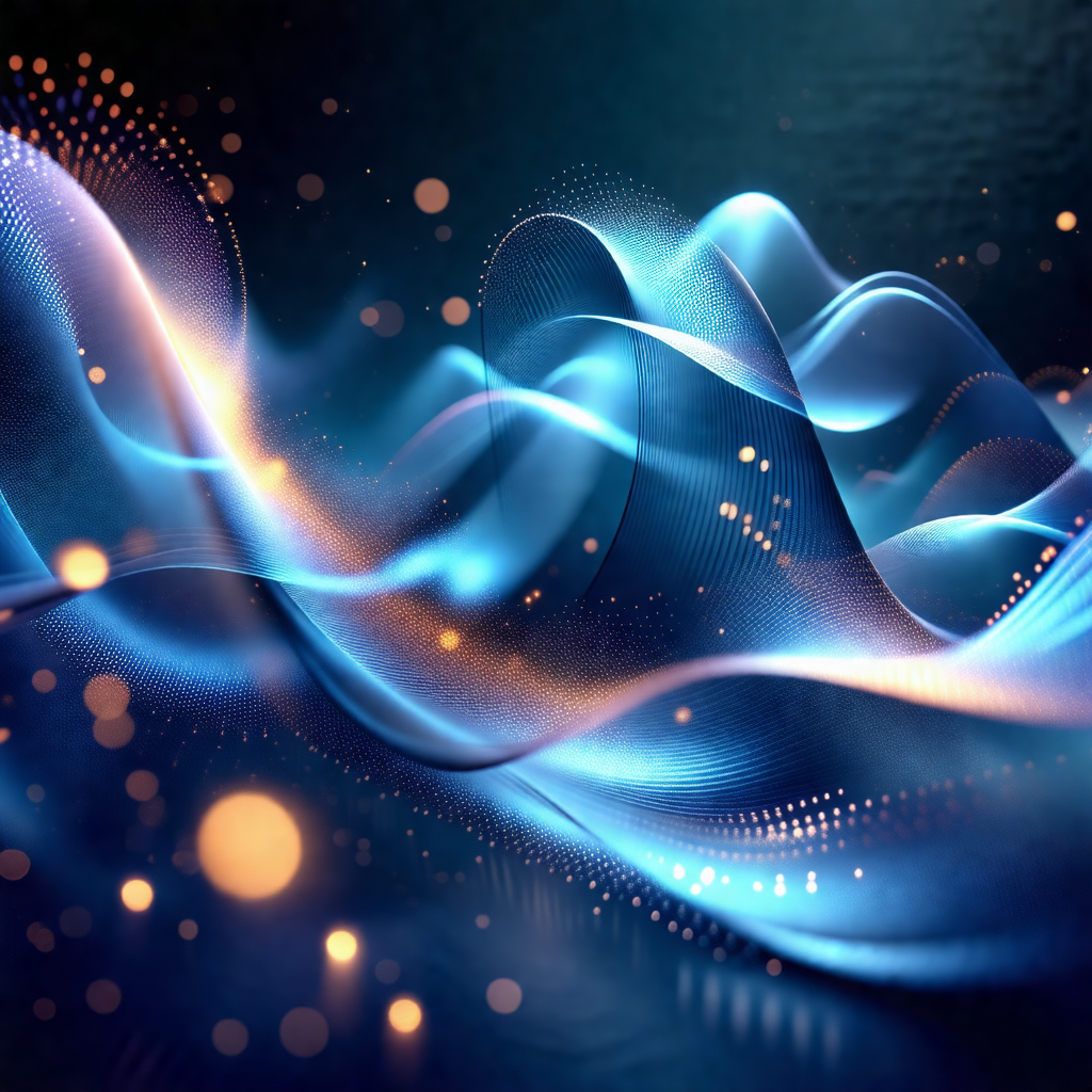 Blue and white abstract art piece featuring a swirling pa...