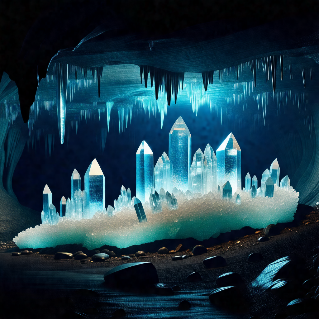 Cave with a blue light illuminating the interior