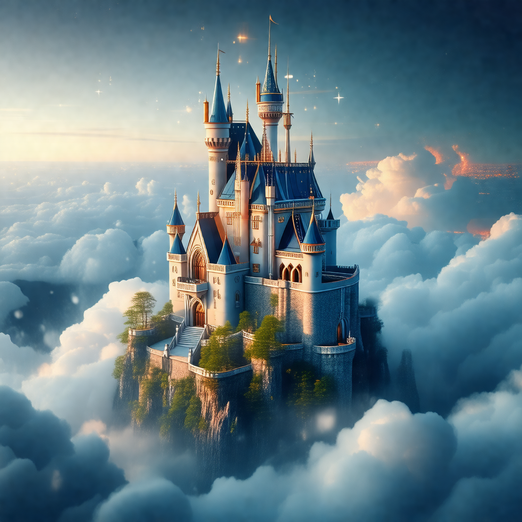 Majestic castle, towering high above the clouds