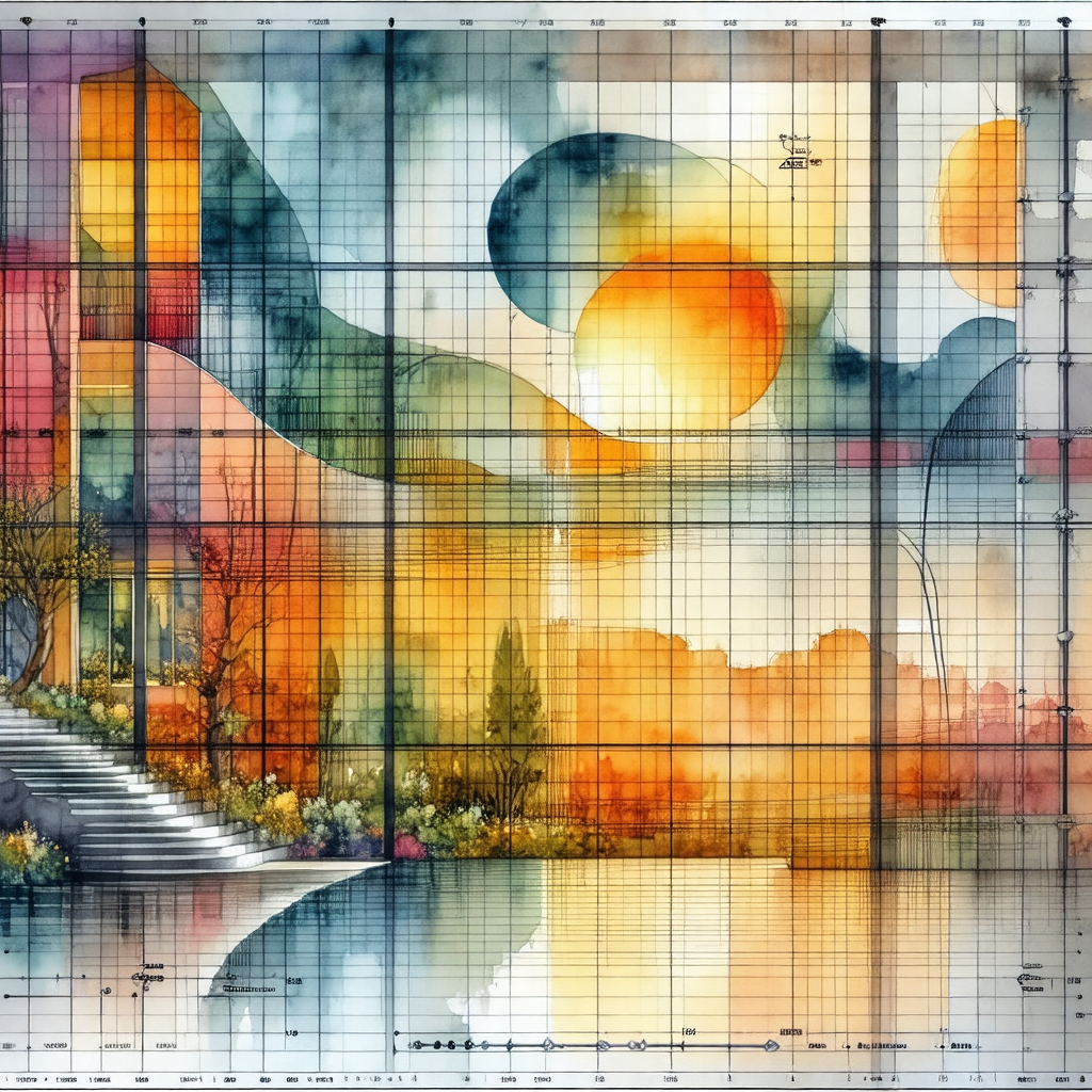 Painting of a cityscape with a large building in the fore...