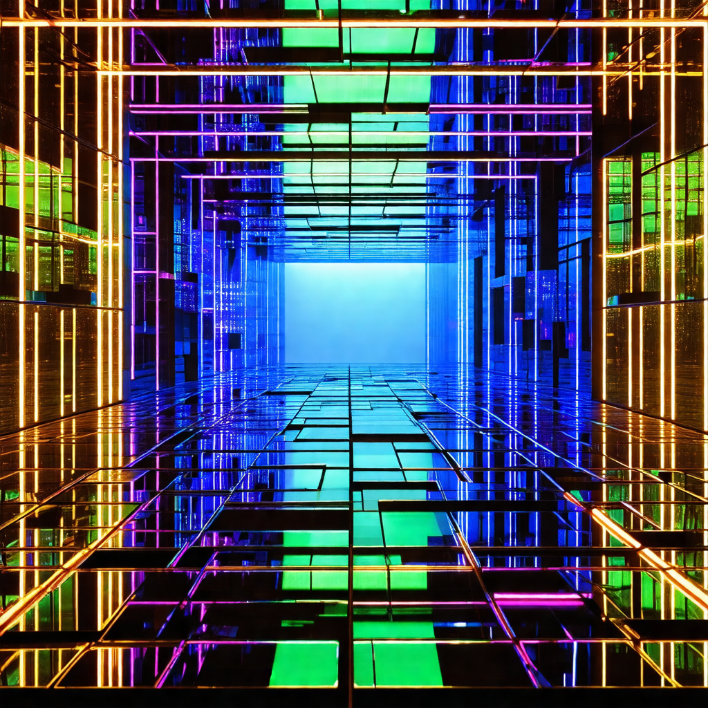 Colorful, abstract view of a building with a lot of windows