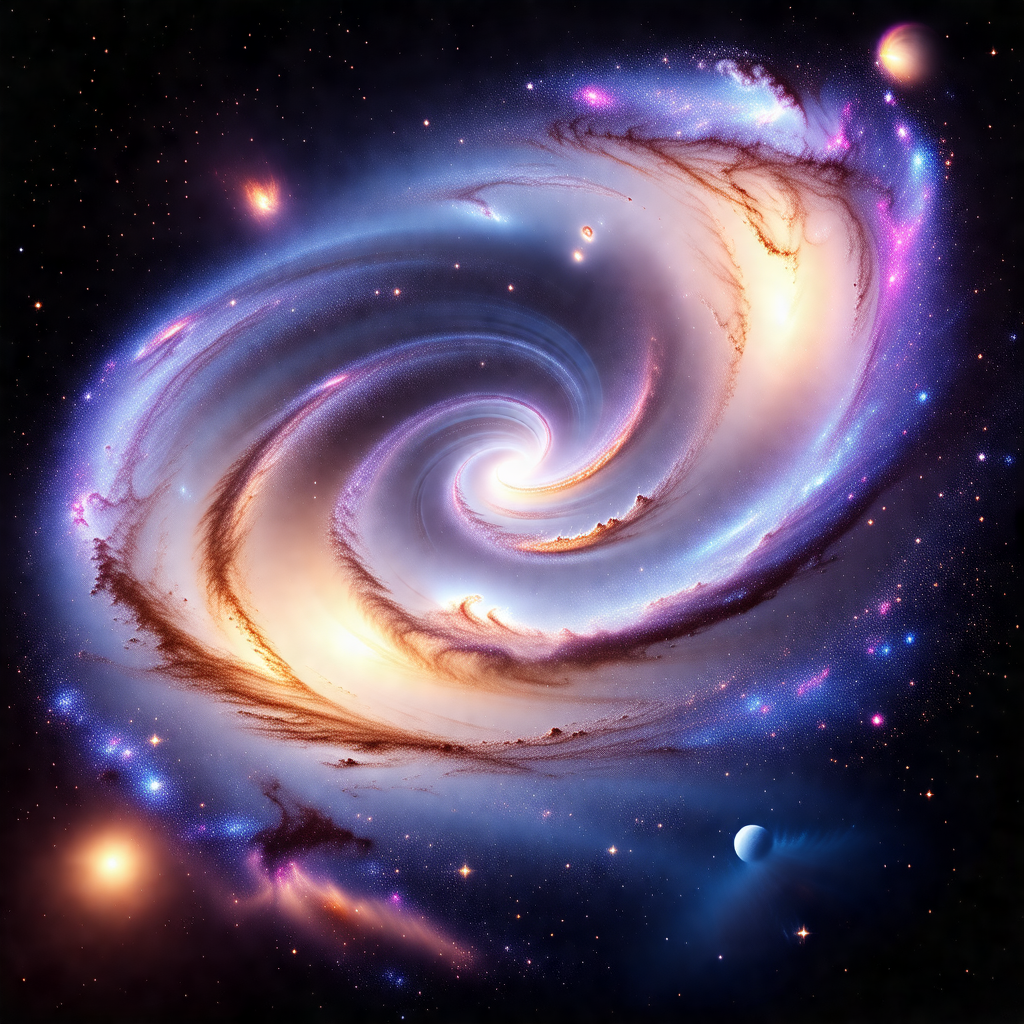Colorful and detailed illustration of a spiral galaxy