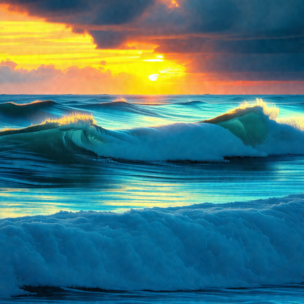 Captures a beautiful sunset over the ocean, with the sun ...