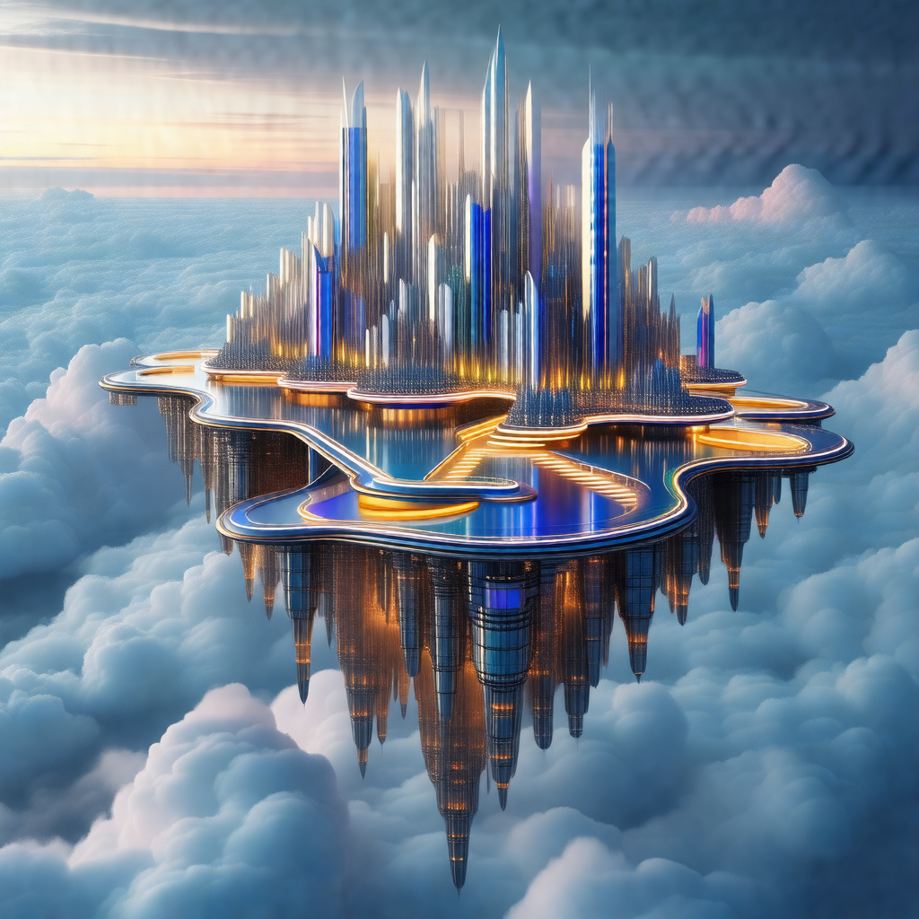 Futuristic city with a large, tall building that resemble...