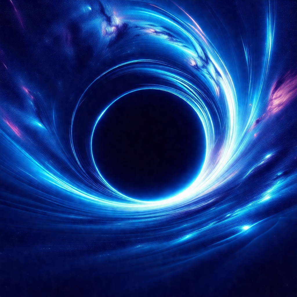 Large, blue, circular hole in the center of a dark backgr...