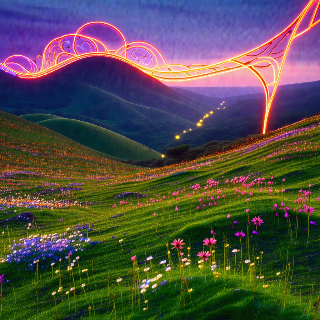 Beautiful landscape with a lush green field and a mountai...
