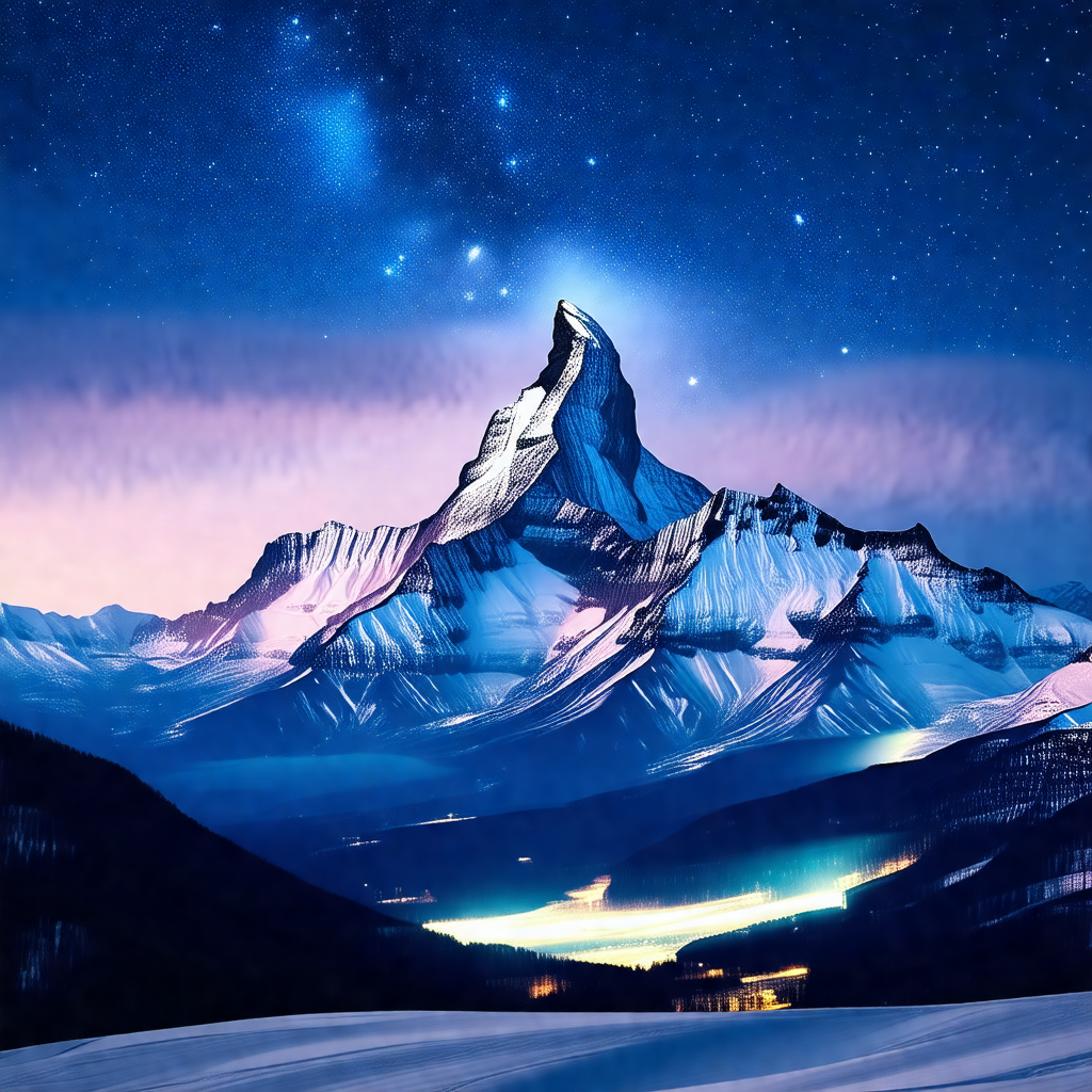 Majestic mountain with a snow-capped peak, towering over ...