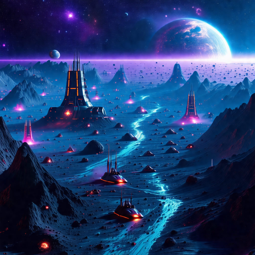 Futuristic scene of a city floating in space
