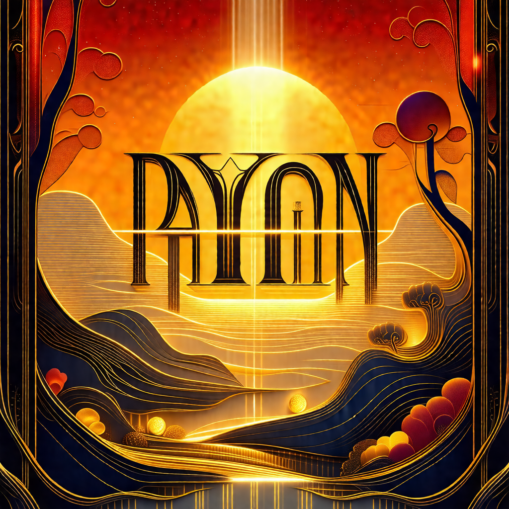 Colorful and artistic depiction of the sun setting over a...
