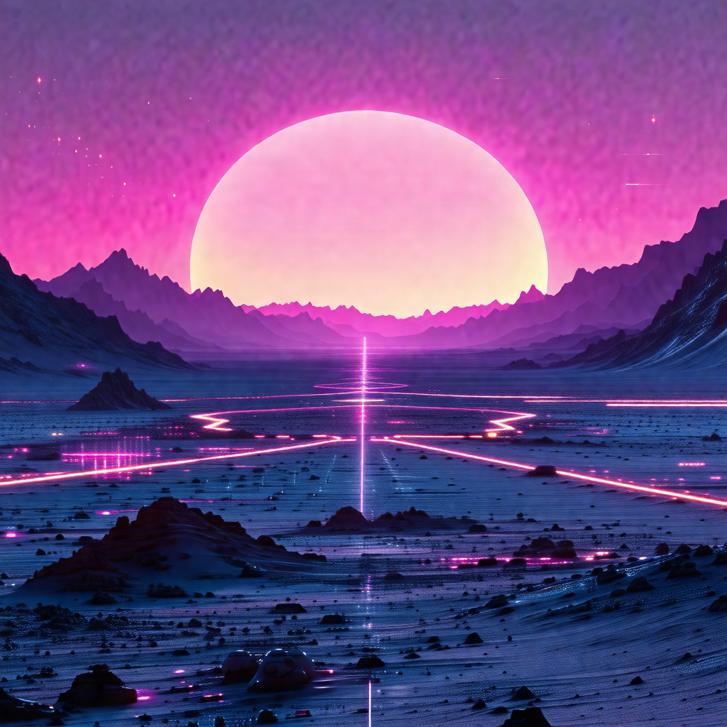 Beautiful scene of a pink sunset with a large pink moon i...