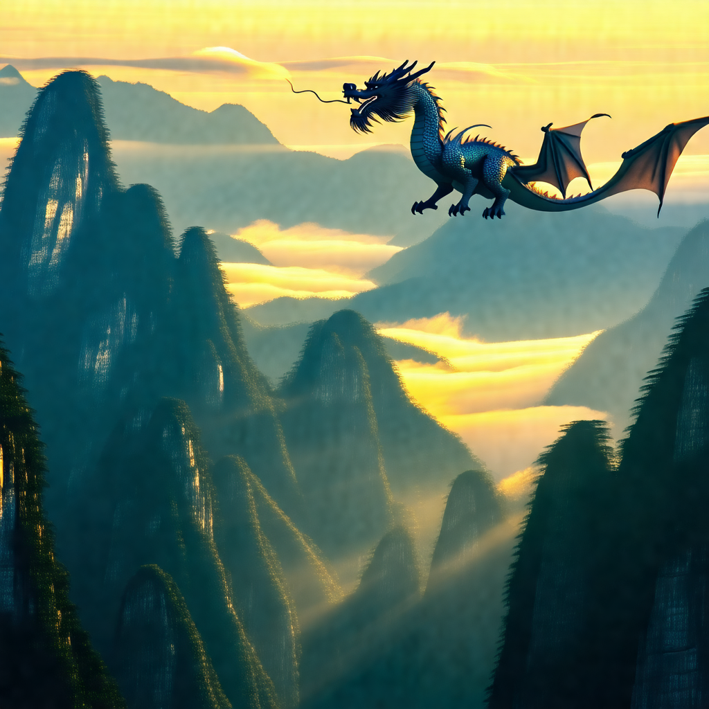 Dragon flying through the sky, with its mouth open as if ...