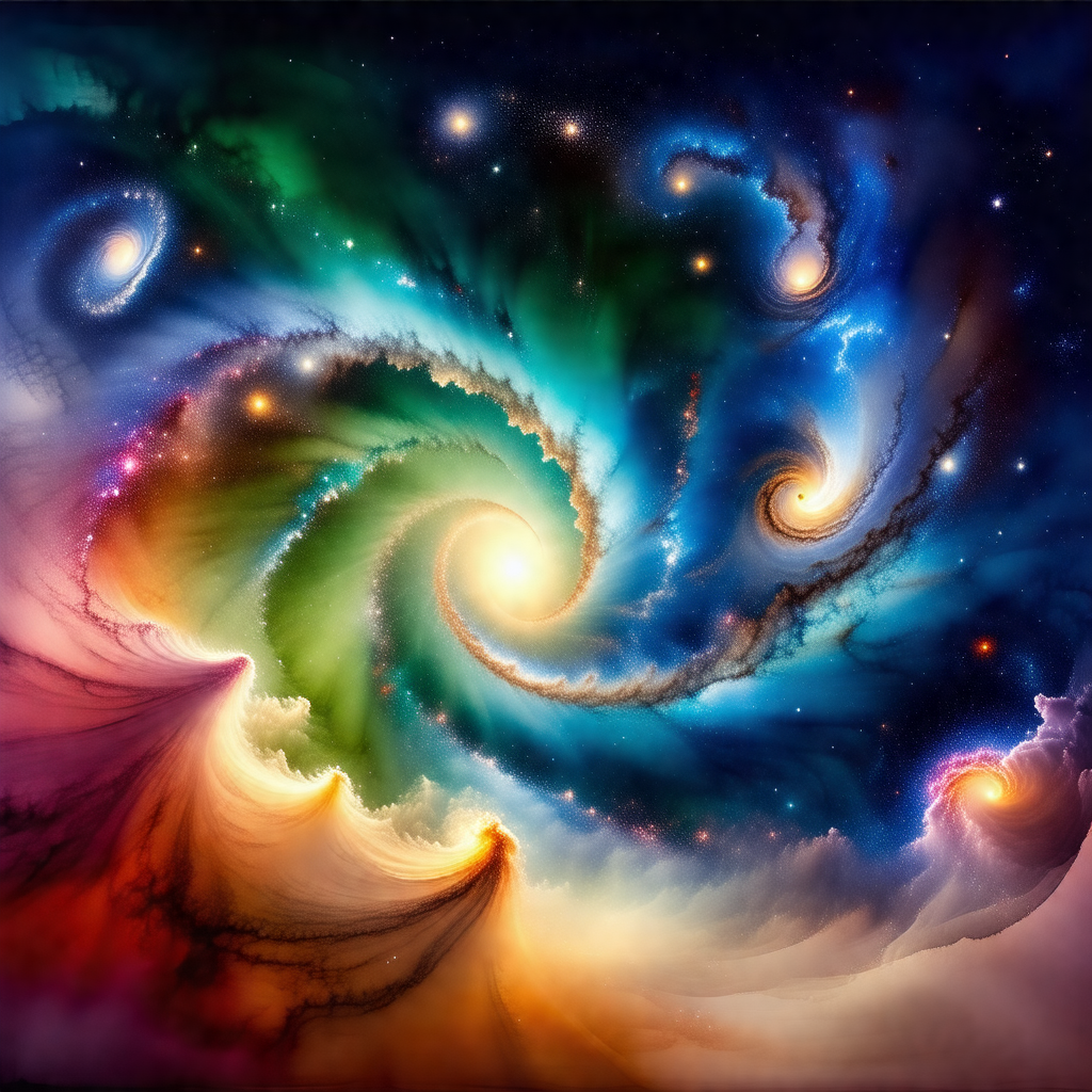 Colorful and vibrant painting of a spiral galaxy