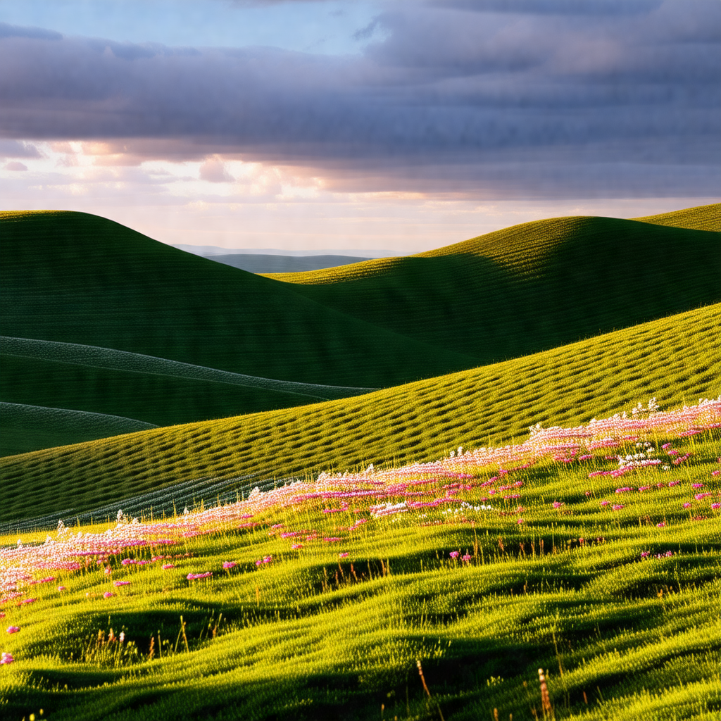Lush green hillside with a beautiful view of the valley b...