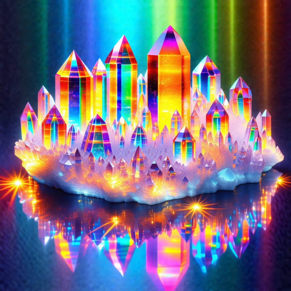 Colorful crystal structure, possibly a rainbow or a kalei...