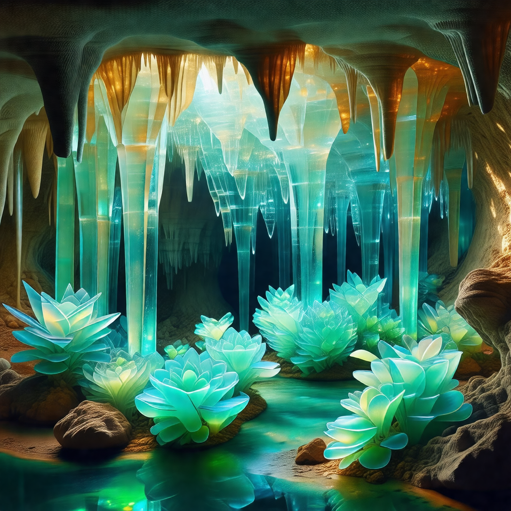 Cave with a waterfall flowing through it