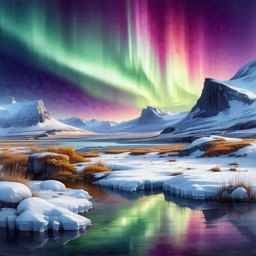 Beautiful scene of a frozen lake surrounded by snow-cover...