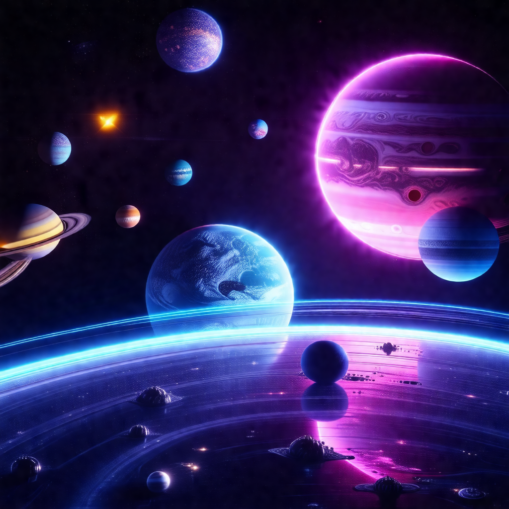 Colorful and detailed illustration of various planets and...