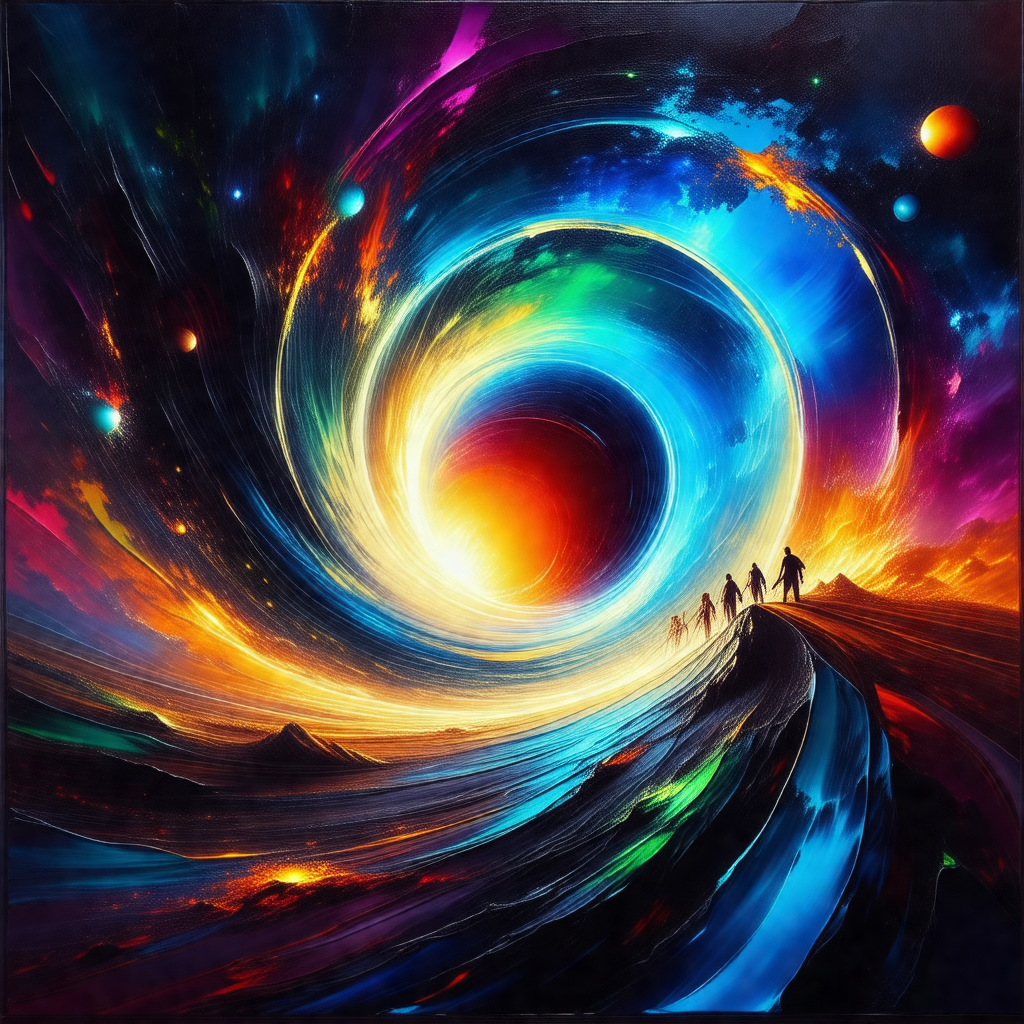 Painting of a group of people walking on a path in a colo...