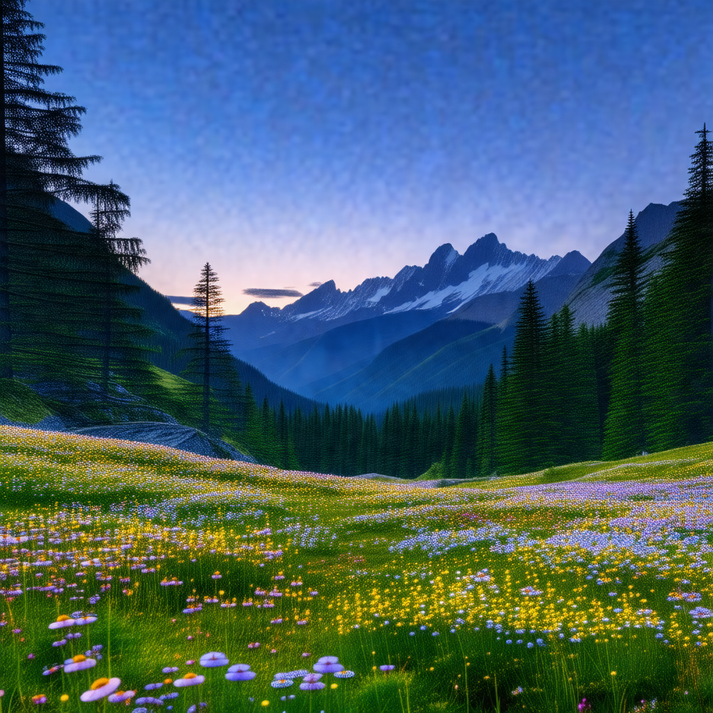 Beautiful mountain landscape with a lush green field and ...