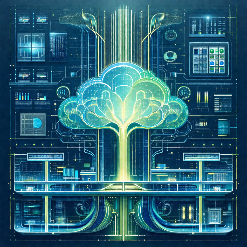 Futuristic, computer-generated illustration of a tree wit...