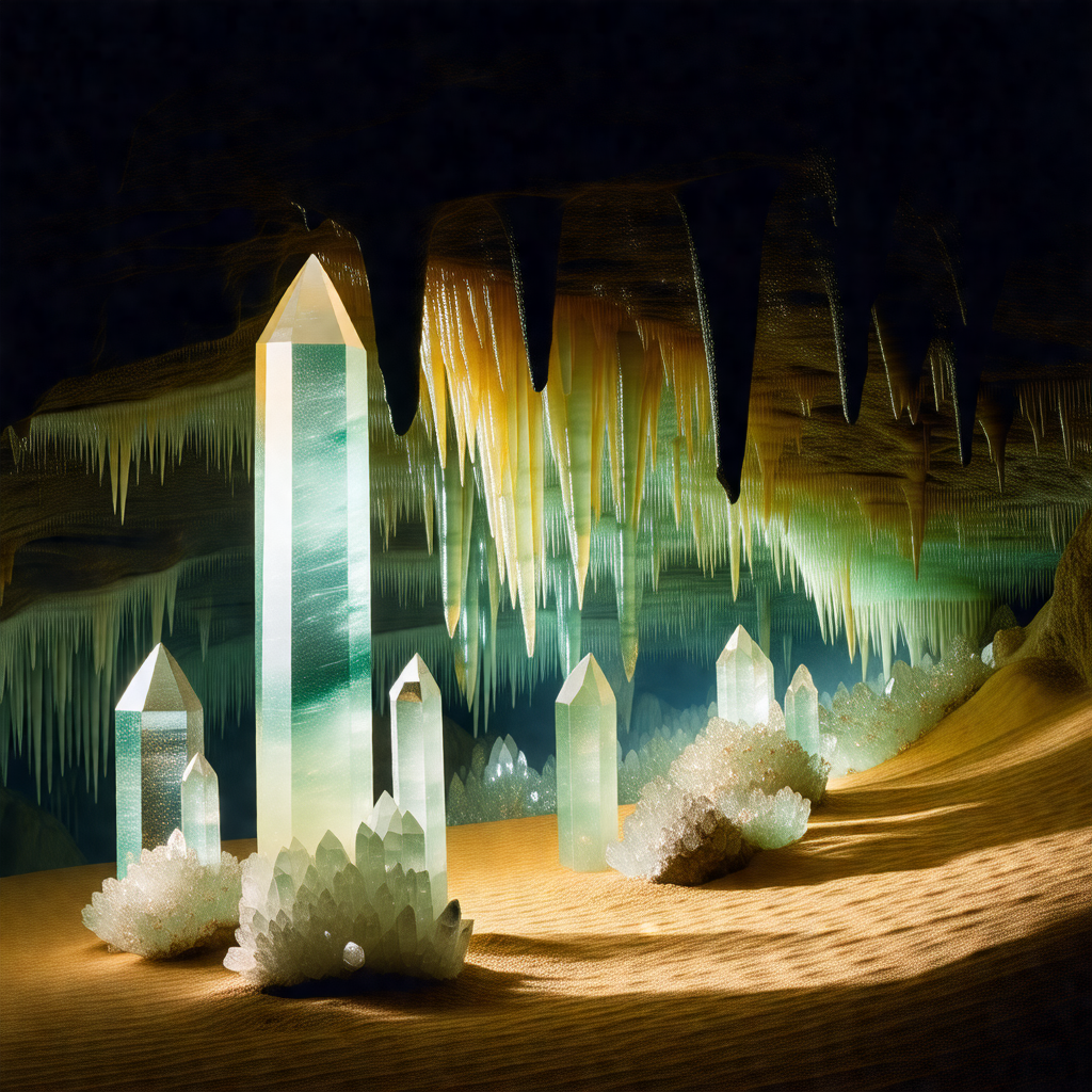 Cave with a variety of crystals and stalagmites
