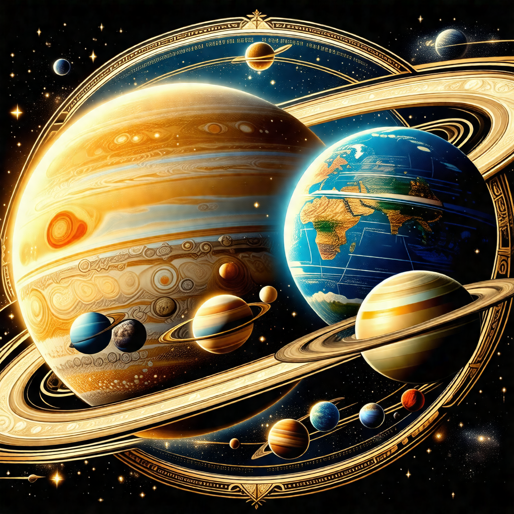 Colorful and detailed illustration of the solar system, f...
