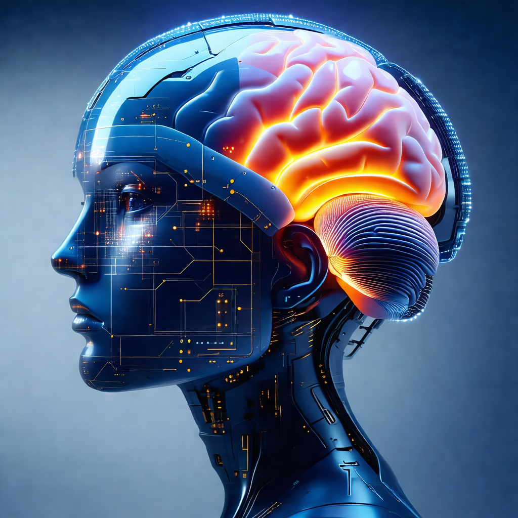 Close-up of a human head with a blue and orange hue