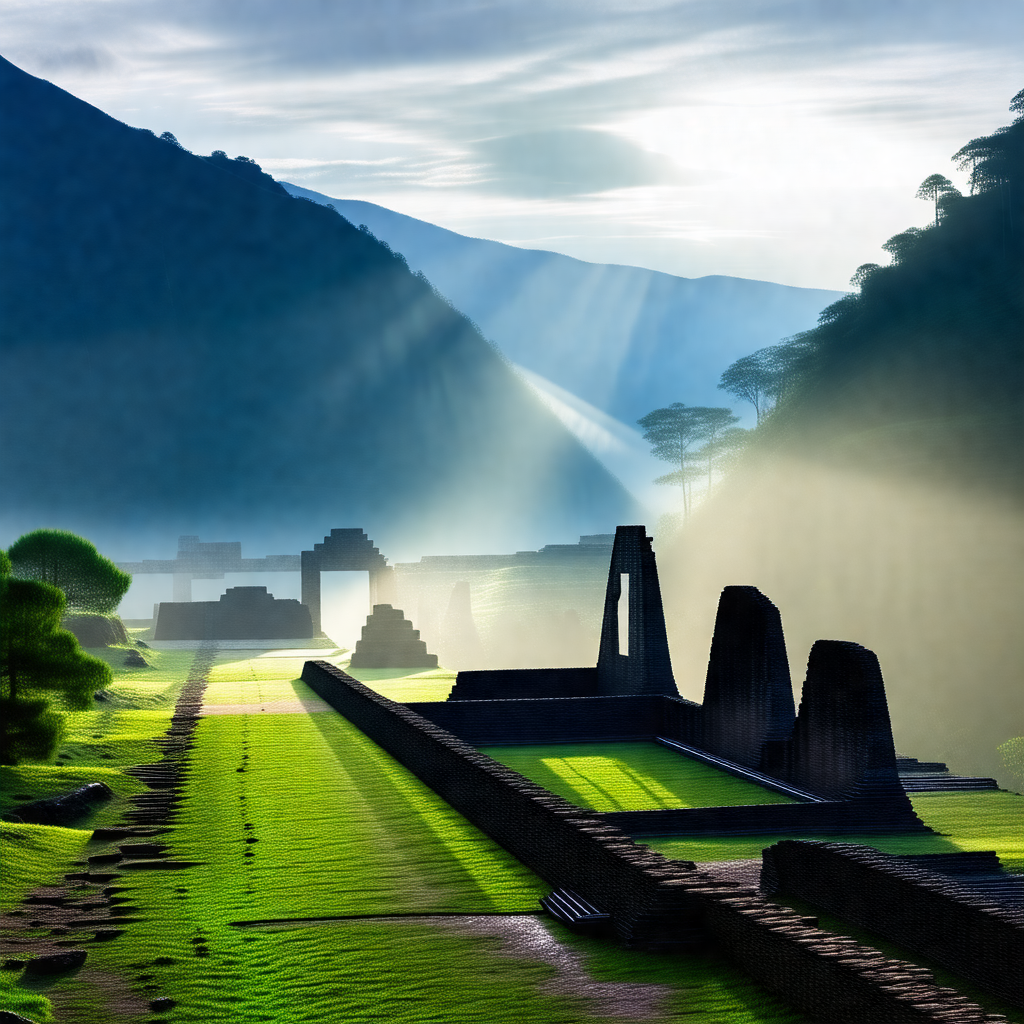 Beautiful landscape with a lush green field and a mountai...