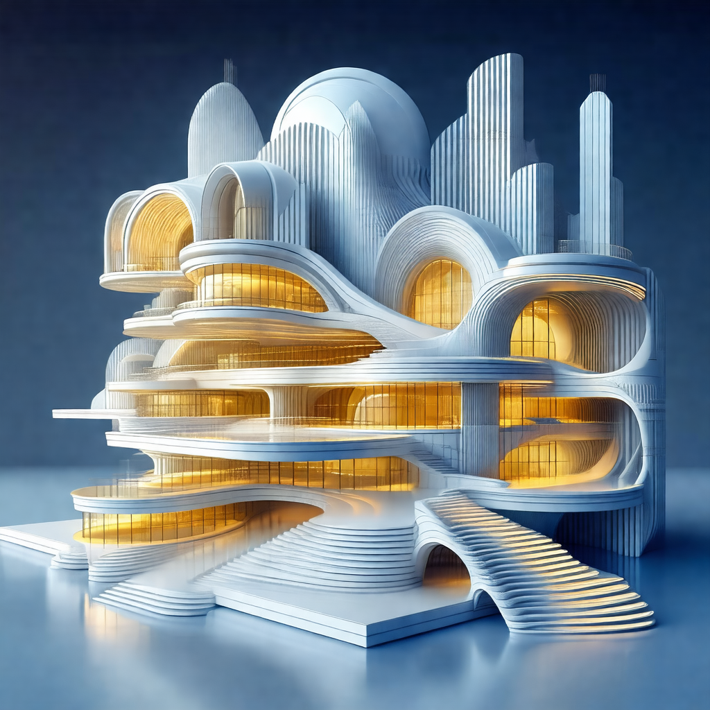 Large, white, and modern building with a unique design