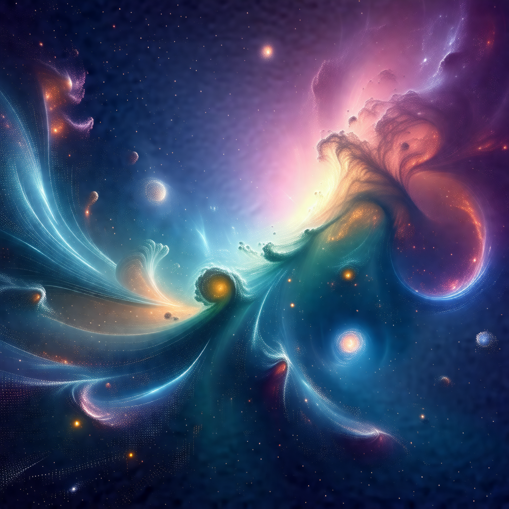 Vibrant and colorful space scene featuring a large, swirl...