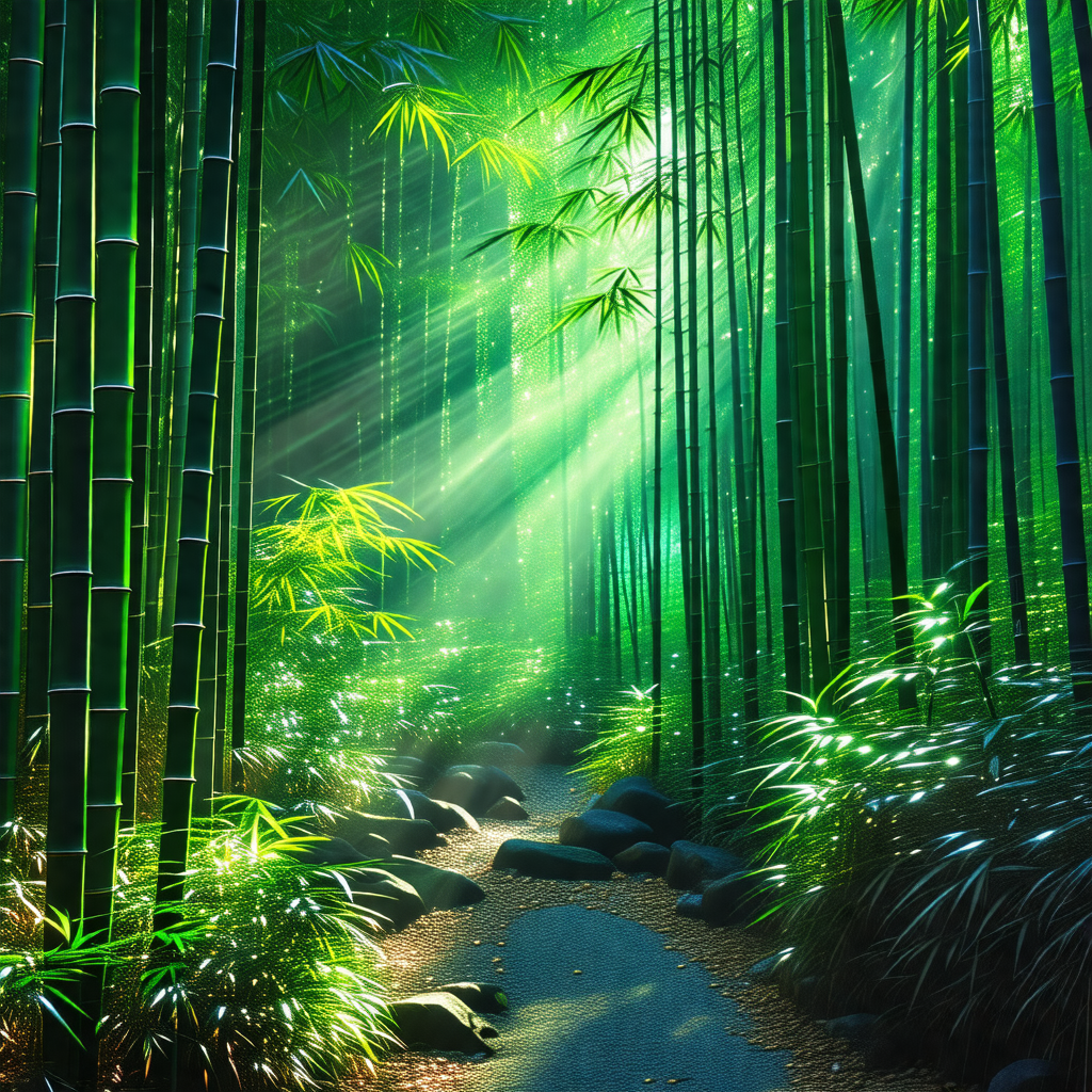 Serene forest scene with a pathway leading through the woods