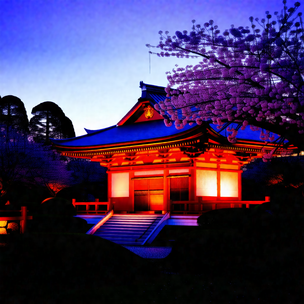 Beautiful japanese temple with a red roof, surrounded by ...
