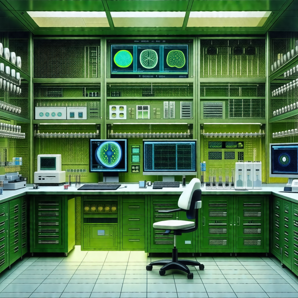 Large, well-equipped laboratory with a green color scheme