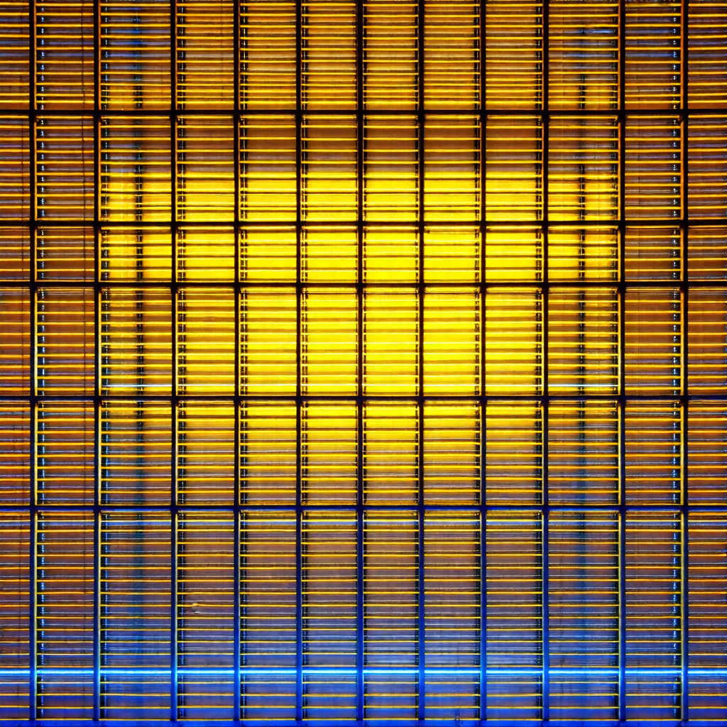 Large, blue, and yellow grid-like structure