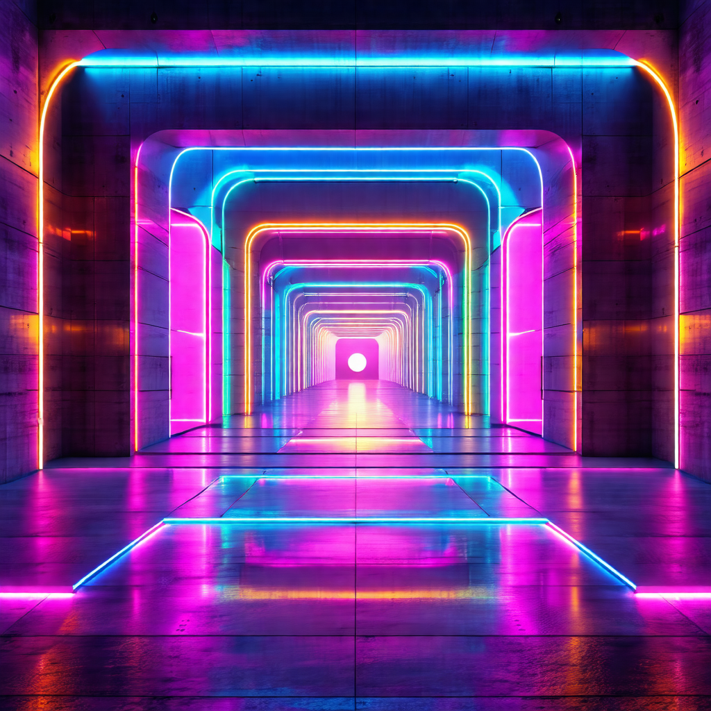 Long, narrow tunnel with a brightly lit interior