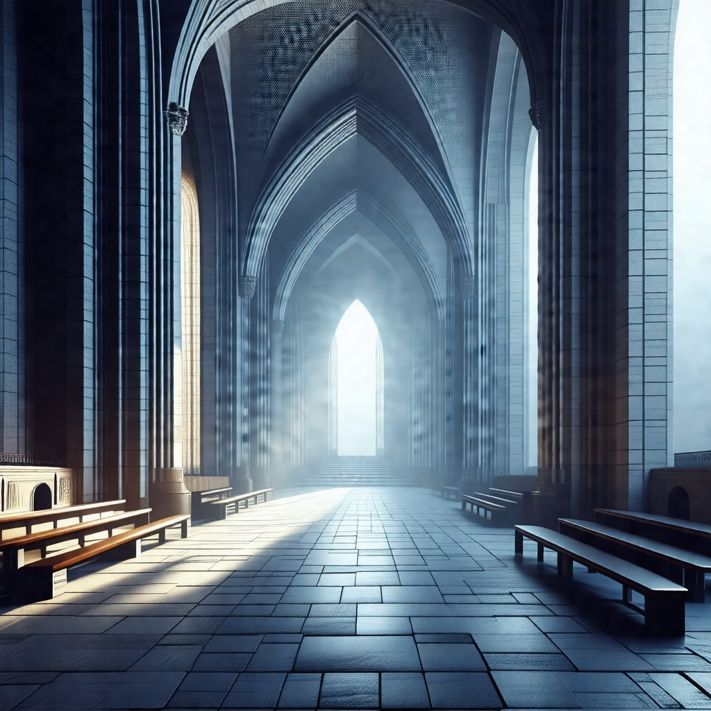 Large, empty church with a long, narrow aisle