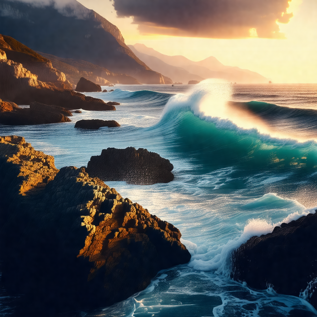 Captures a beautiful scene of a large body of water with ...