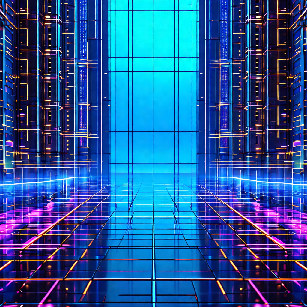 Futuristic, computer-generated scene featuring a long, na...