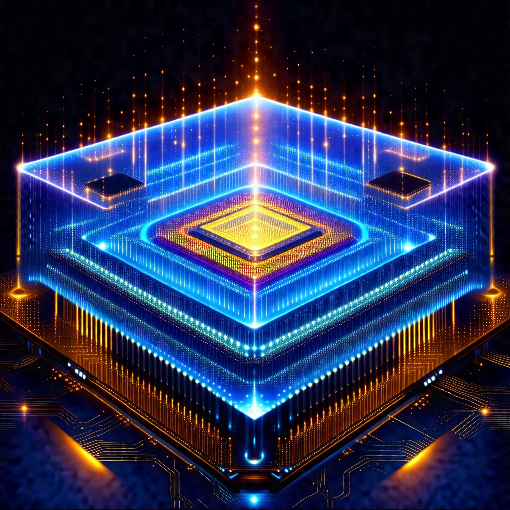 Large, blue, three-dimensional structure with a unique de...