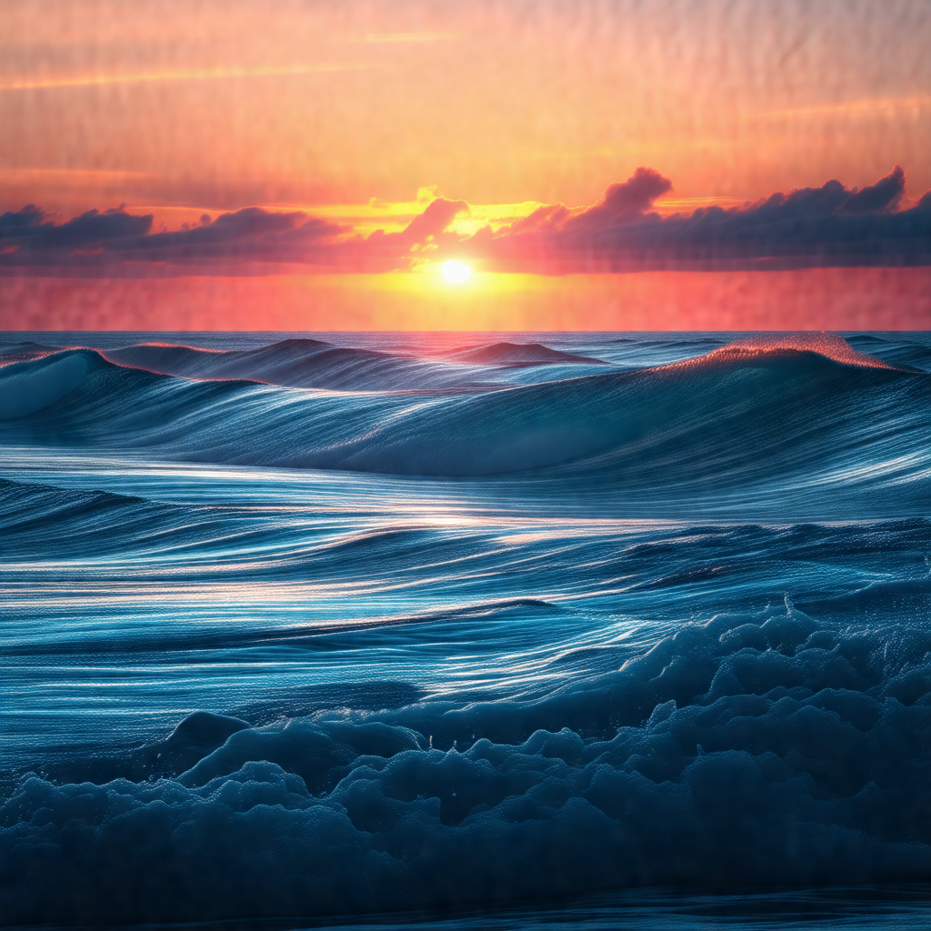 Captures a beautiful sunset over the ocean