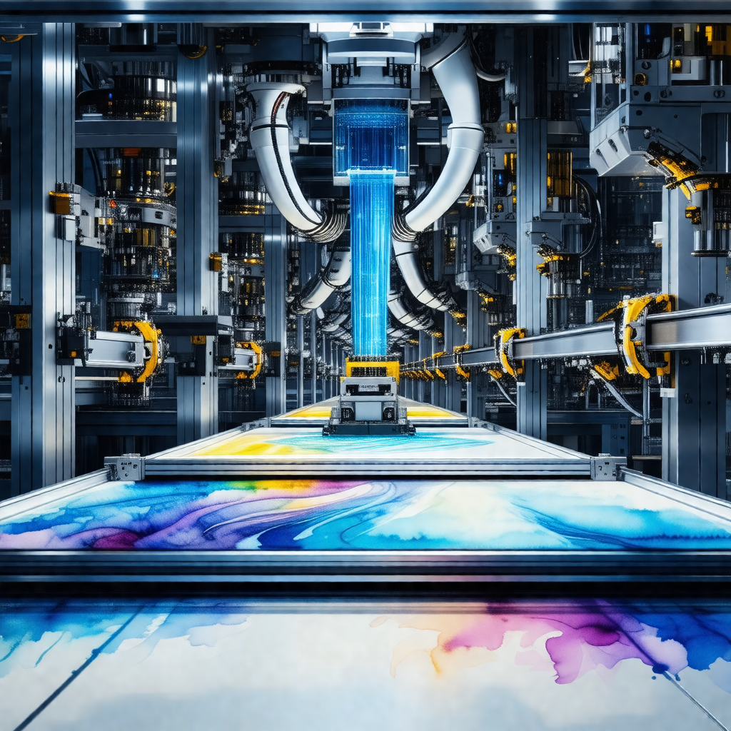 Factory setting with a large machine in the center of the...