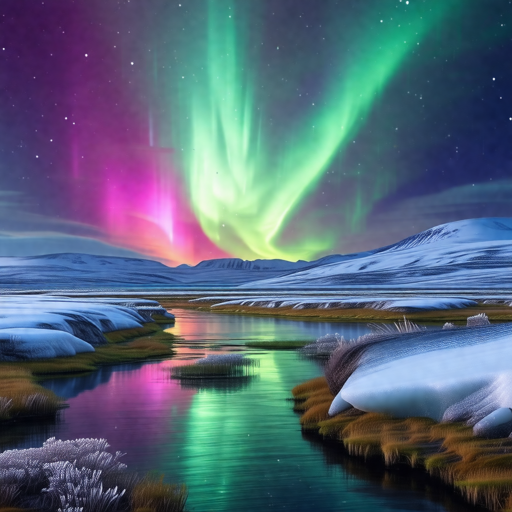 Beautiful scene of a river surrounded by snow-covered mou...