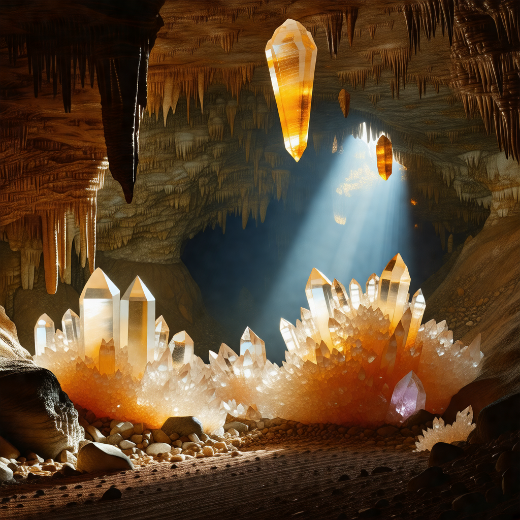 Cave with a large number of crystals and stalactites