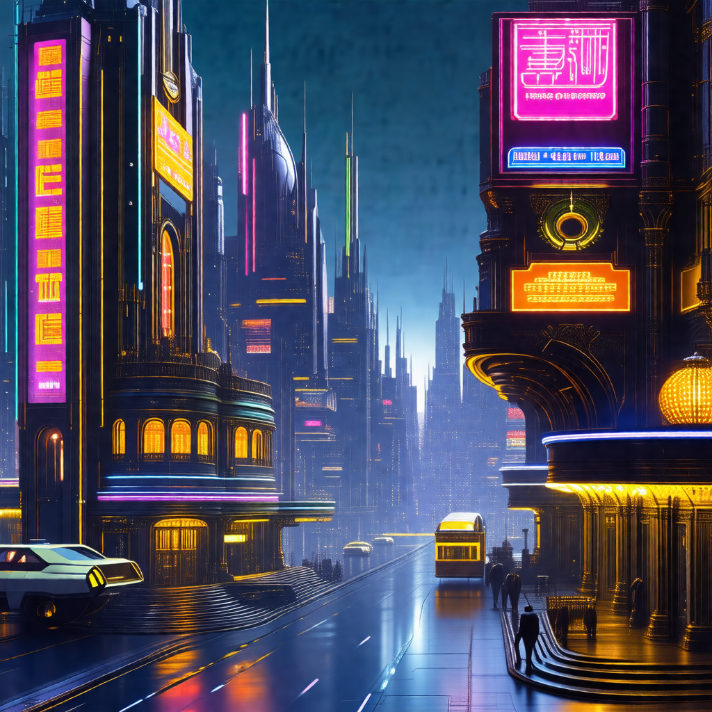 Futuristic cityscape with a large building in the background